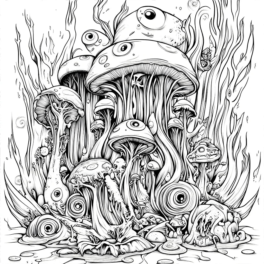Mushroom World Coloring Books Gift For Birthday Party 20 Page Relieve Stress Kill Time Graffiti Painting Drawing Art Book
