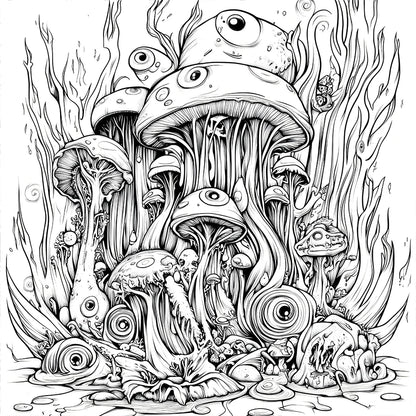 Mushroom World Coloring Books Gift For Birthday Party 20 Page Relieve Stress Kill Time Graffiti Painting Drawing Art Book