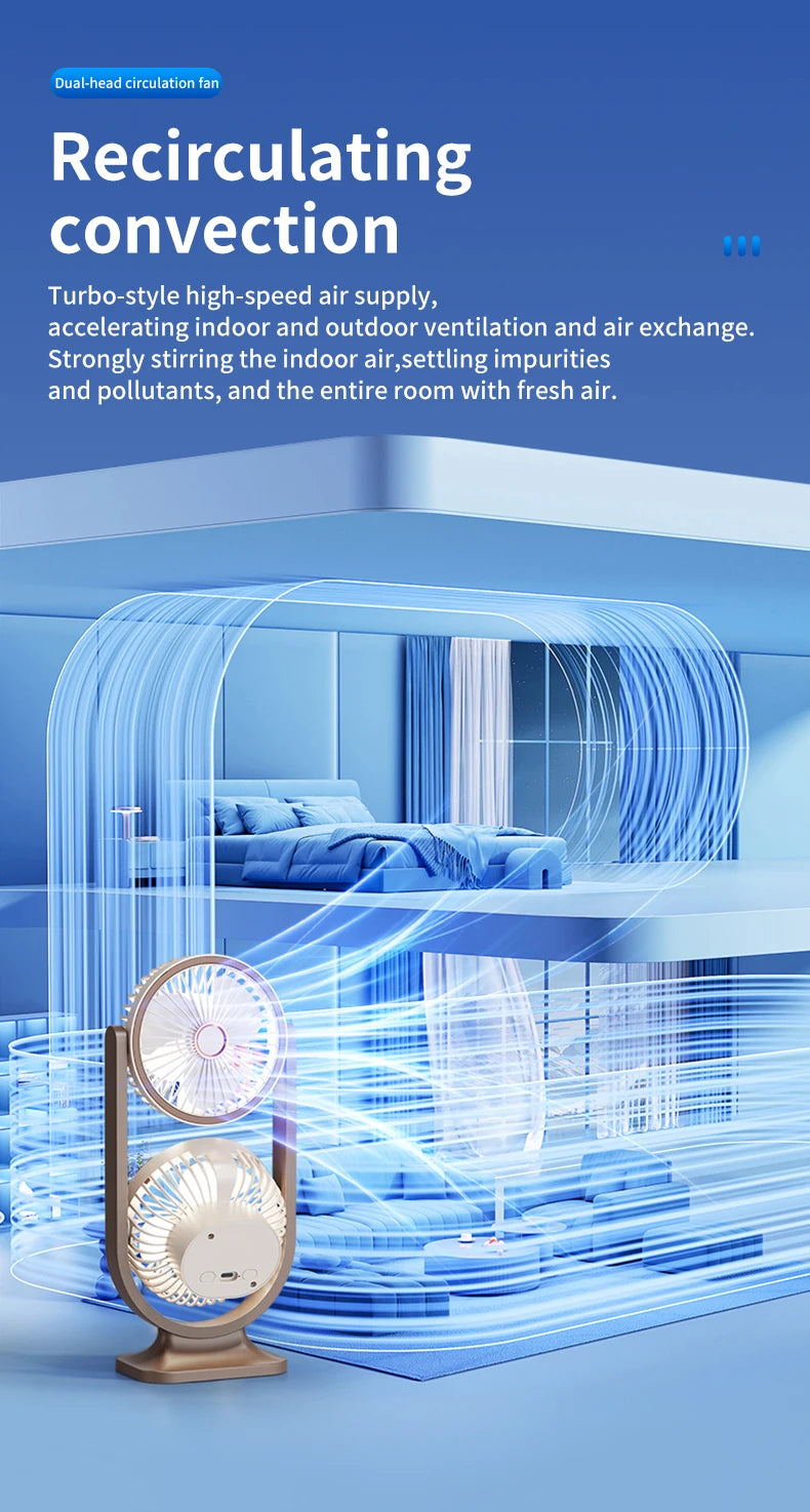 TINSOL 2026 New Dual-Head Desktop Fan, High-Power Air Circulation Fan, Office and Dormitory Double-Layer Fan