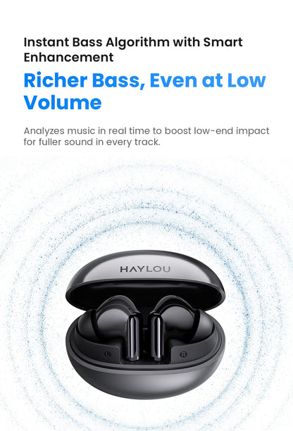 HAYLOU Flowbuds N55 Wireless Earbuds 54dB Adaptive ANC Bluetooth 6.0 LDAC Hi-Res Audio 6-Mic HD Call Earphones 40H Playback IPX5