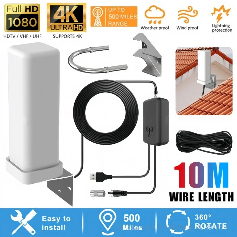 Outdoor digital TV antenna 35dBi remote signal amplifier 4K 1080P free HDTV channel ATSC DVB-T DMB-T ISDB-T
