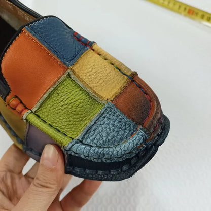 Koznoy 2.5cm Native Flats Shoes Women Natural Cow Genuine Leather Big Size Mixed Color Soft Soled Loafer Ethnic Moccasins Comfy