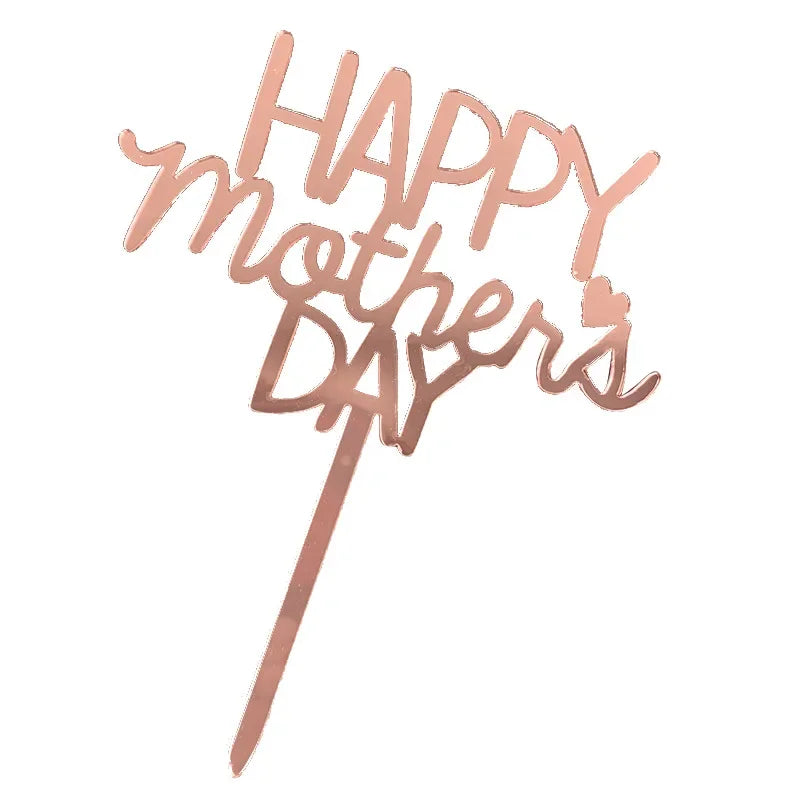 New Happy Mother's Day Birthday Cake Topper Gold High-grade Acrylic MOM Party Cake Toppers Mother's Day Gifts Dessert Decoration