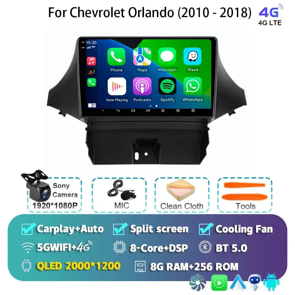Android 15 Carplay For Chevrolet Orlando 2010 2011- 2018 Car Radio Auto 4G WIFI GPS Navigation Multimedia Video Player Stereo