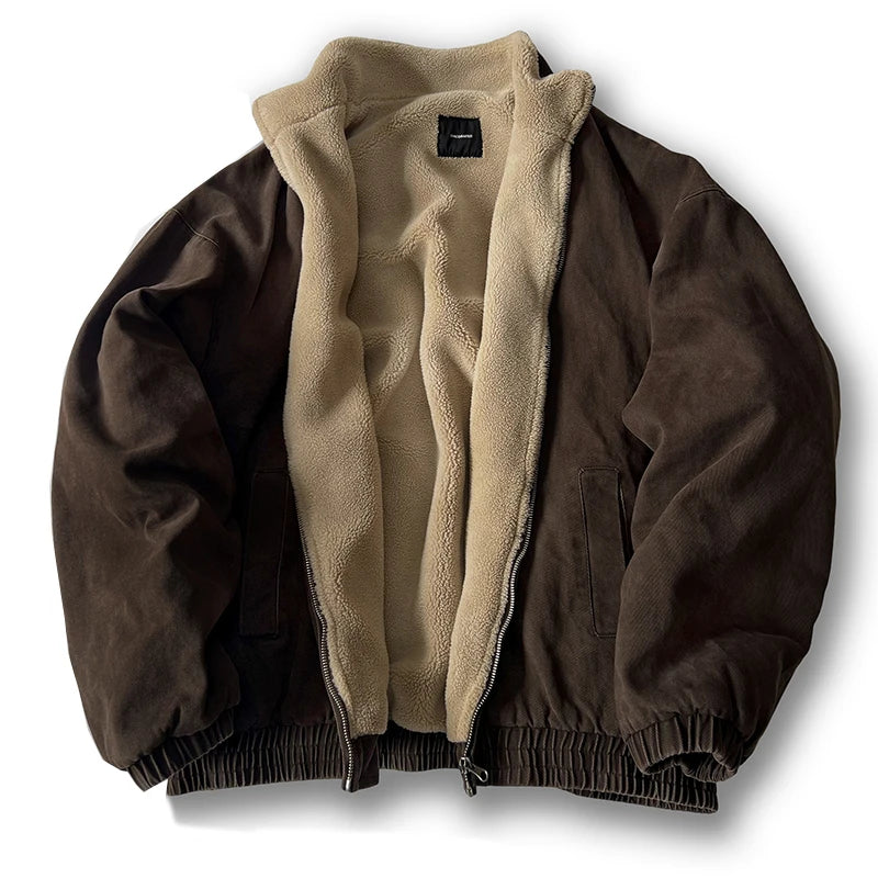 Japanese Vintage Polar Fleece Jacket Men Winter High Quality Thick Jacket Korean Streetwear Loose Couple Trendy Warm Coat Male