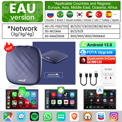 2025  CarlinKit CarPlay AI Box Android 13.0 SM6225 QCM6125 Android Auto Wireless CarPlay Adapter 2.4+5GGPS 64G 128G FOTA Upgrade