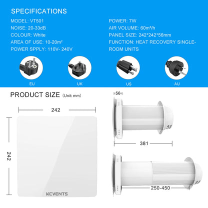 KCvents VT501WiFi 150mm Heat recovery ventilation room Ventilator Fresh Air Fan With Ceramic Hepa Filter Ventilation System Mute