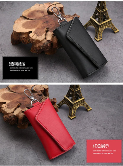 New Genuine Leather Keychain Men Key holder key organizer Pouch Car Key pouch Wallet Housekeeper Key Case Mini Card Bag