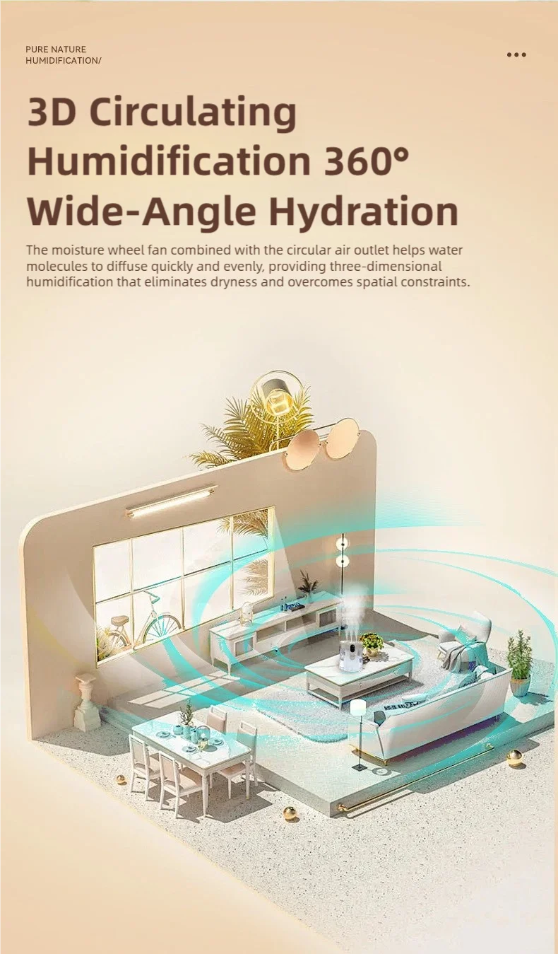 TINSOL 1.5L Air Humidifier USB-Charging Aromatherapy Diffuser 3-Port Spray Air Purifier Home Bedroom Aromatherapy Lamp