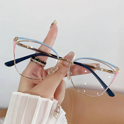 CAIDERONI Trend Cat Eye Women Fashion Anti Blue Light Metal Glasses Butterfly Customized Lens Reading Glasses Women Myopic 25062