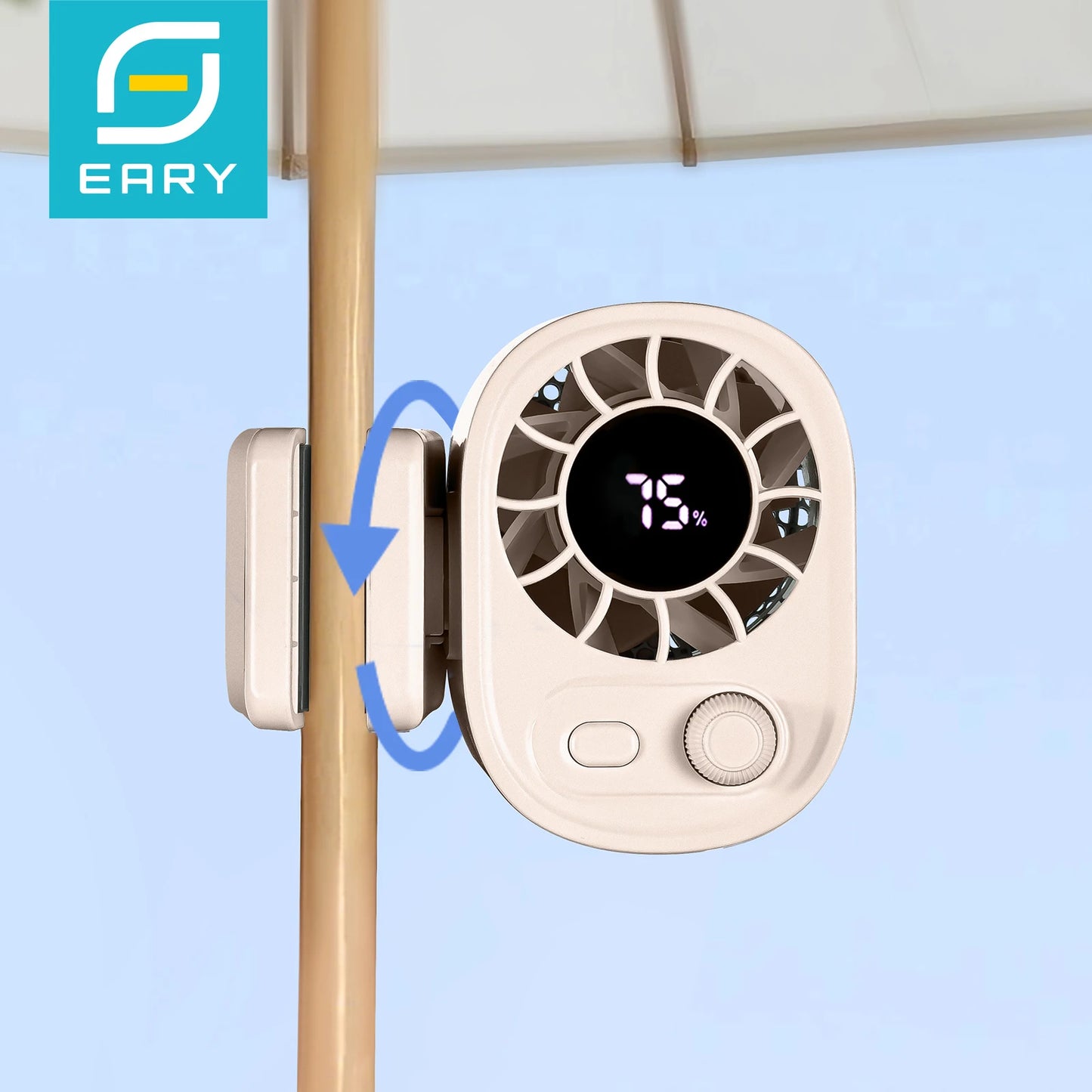 Eary Mini Waist Clip-on Fan Wiht 1800mAh 100 Speeds LED Display Usb Rechargeable Hands-Free Cooling Fan for Umbrella Work Travel