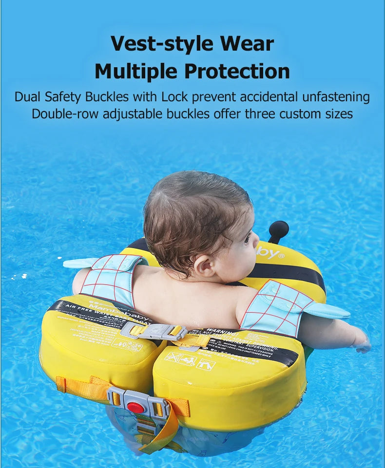 Mambobaby Float with Crotch Strap UPF50+ Canopy Air-Free Non-Inflatable Baby Swimming Ring Toddler Pool Float Infant Water Ring