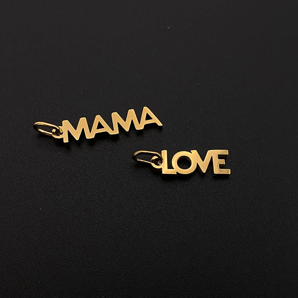 eManco  MAMA LOVE Pendant  Charms Stainless Steel Letter Hang Ornament For DIY Mother's Day Nacklace Earrings Jewelry Making