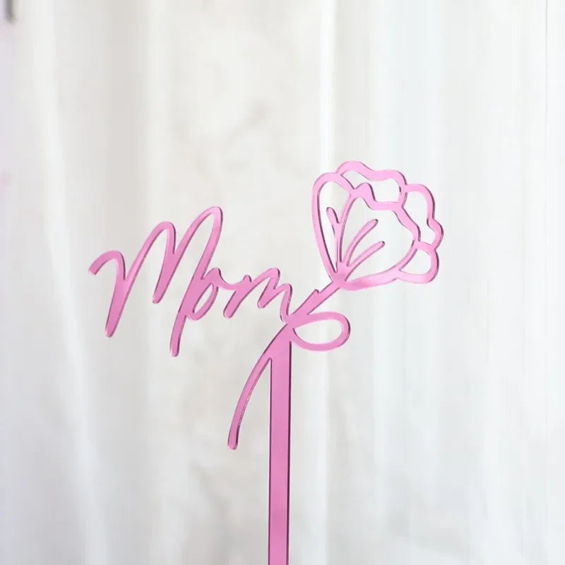 New Happy Mother's Day Birthday Cake Topper Gold High-grade Acrylic MOM Party Cake Toppers Mother's Day Gifts Dessert Decoration