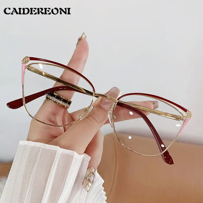 CAIDERONI Trend Cat Eye Women Fashion Anti Blue Light Metal Glasses Butterfly Customized Lens Reading Glasses Women Myopic 25062