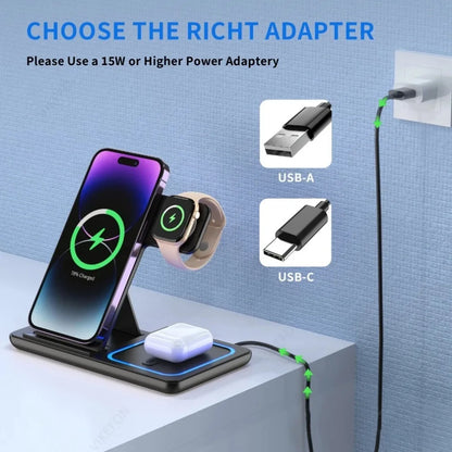 3 in 1 Foldable Wireless Charging Station for iPhone 17 16 15 14 13 12 Pro Max iWatch Ultra Airpods Pro Fast Charger Stand Dock