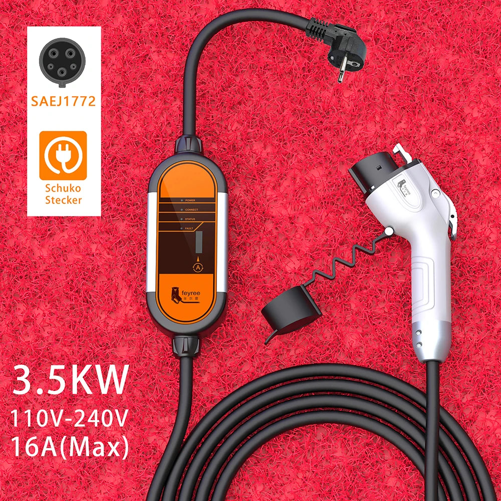 feyree Portable EV Charger Type2 IEC62196-2 16A EVSE Charging Cable Type1 SAE J1772 EU Plug Controller Wallbox for Electric Car