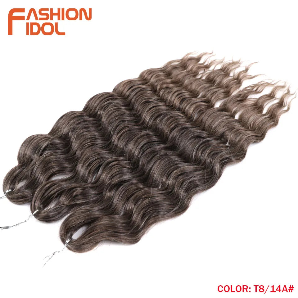 Anna 24 Inch Synthetic Hair Water Wave Braiding Hair Extensions Ombre Blonde Deep Wave Afro Curl Twist Crochet Hair for Women