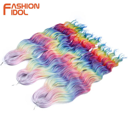 FASHION IDOL 24Inch Crochet Hair Synthetic Water Wave Braiding Hair Extensions Ombre Rainbow color Fake Hair Deep Wave Curl Hair