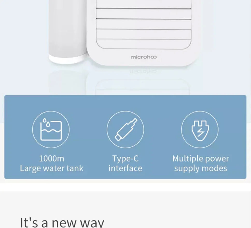 Portable Microhoo Mini Air Conditioner 1000ML Fan Cooler Aromatherapy Essential Oil Diffuser Fast Cooling Humidifier Household