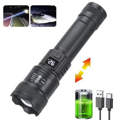 High Power 2000LM LED Flashlight Built-in Battery USB Rechargeable Strong Light Tactical Torch Outdoor Camping Hiking Lantern