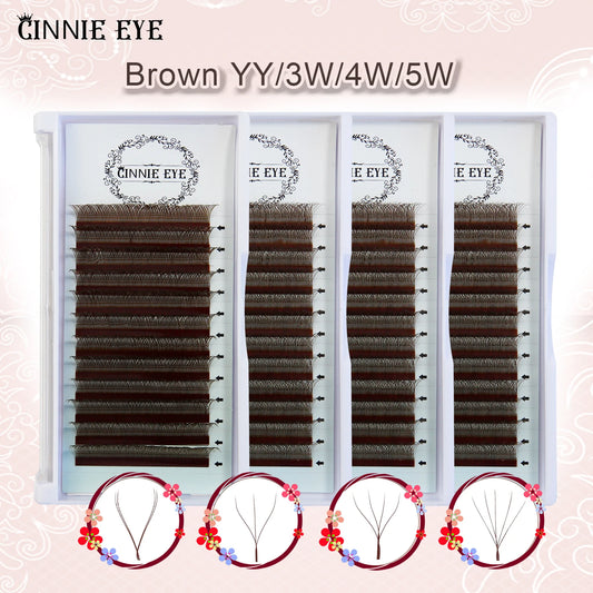 5W Eyelash Extensions YY 7mm Lash Brown Color 4DW Brazilian Premade Lash Fans Individual Cluster DIY 3D W Shape Lash Dolly Eye