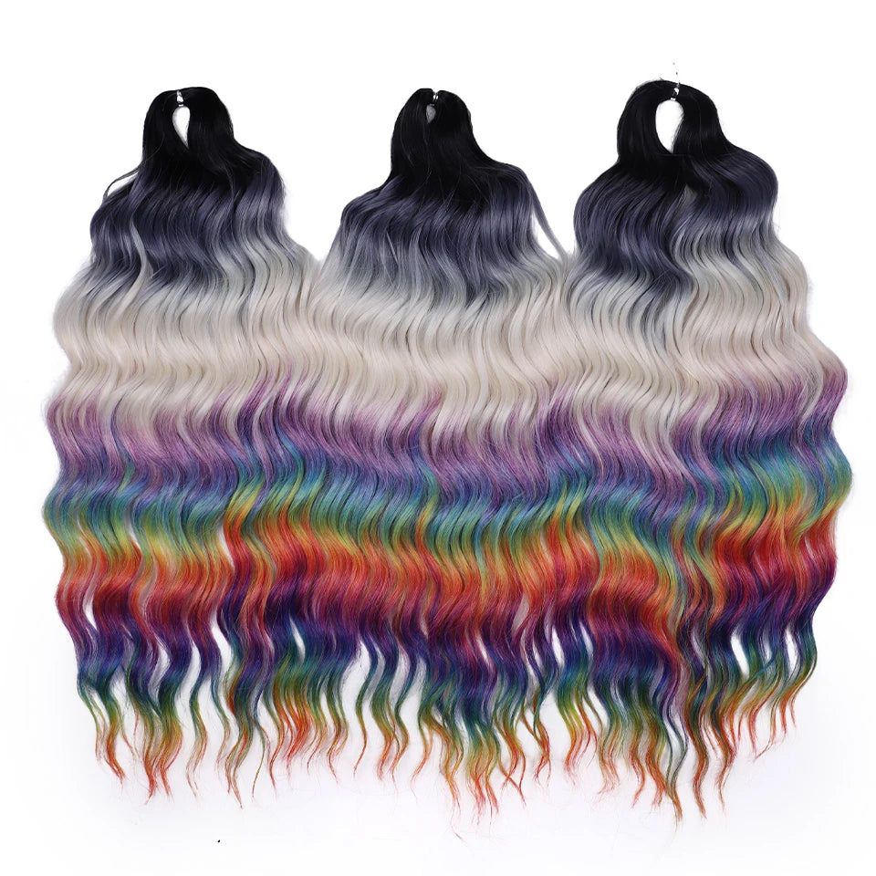 Anna Synthetic Hair 24 Inch Water Wave Braiding Hair Extensions Ombre Blonde Deep Wave Afro Curl Twist Crochet Hair for Women