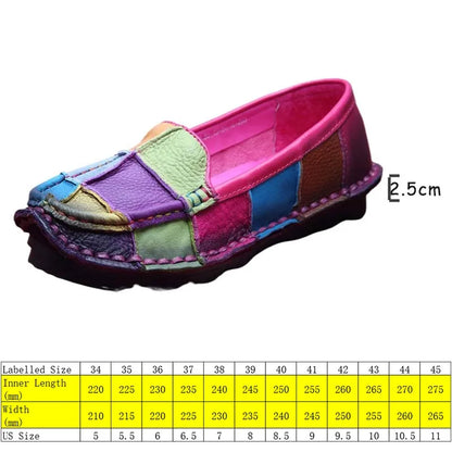 Koznoy 2.5cm Native Flats Shoes Women Natural Cow Genuine Leather Big Size Mixed Color Soft Soled Loafer Ethnic Moccasins Comfy