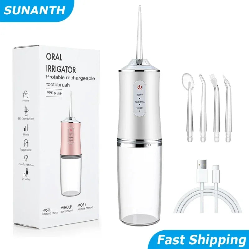 Portable Cordless dental water flossers,Professional Electric Oral Irrigator tooth cleaner 3 Modes & Water Drill,IPX7 Waterproof