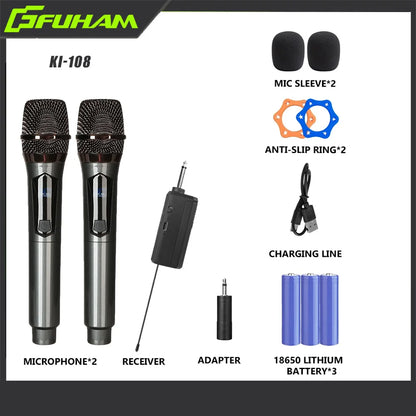 Wireless Microphone 2.4G 2 Channels UHF Handheld Microphone Rechargeable Microphone for Karaoke, Live, Wedding, Party, Meeting
