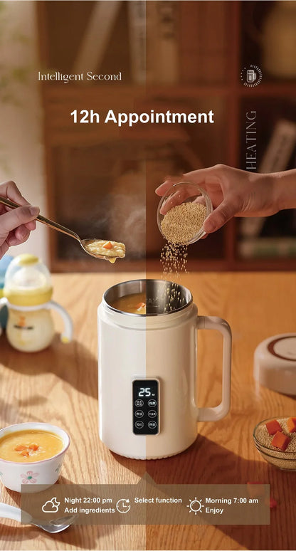 500W Electric Kettle 12h Appointment Porridge Special Pot Portable 304 Stainless Steel Health Cup Multifunctional Rice Cooker 1L