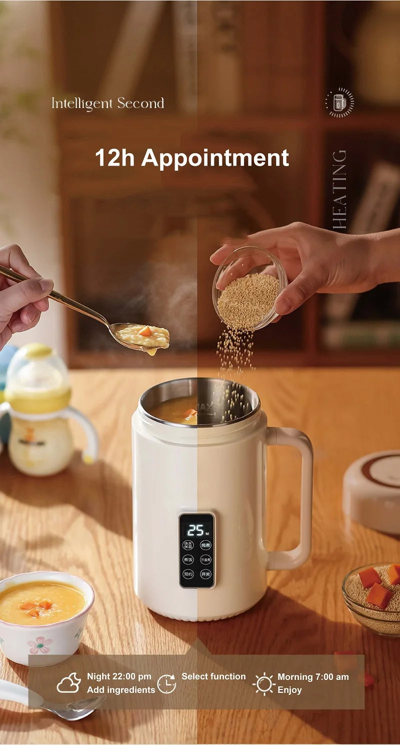 500W Electric Kettle 12h Appointment Porridge Special Pot Portable 304 Stainless Steel Health Cup Multifunctional Rice Cooker 1L