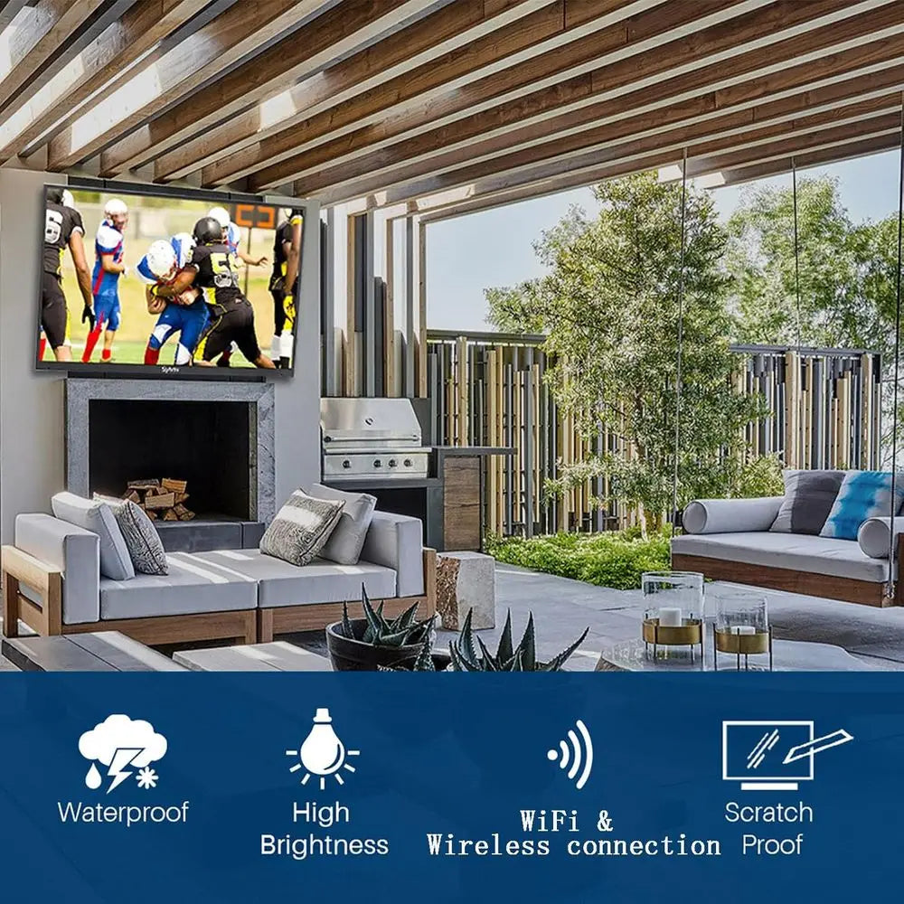 55 Inch Outdoor TV, Waterproo 4K Smart TV, High Brightn,7x16(H) Commercial Grade, Supports WirelContion & Wi-i, ARC &CEC, Suitab