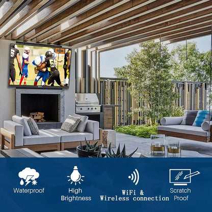 55 Inch Outdoor TV, Waterproo 4K Smart TV, High Brightn,7x16(H) Commercial Grade, Supports WirelContion & Wi-i, ARC &CEC, Suitab