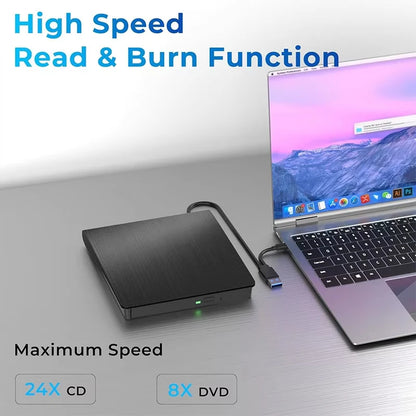 USB 3.0 Type-C External CD DVD Drive, USB 2.0 Slim Protectable External CD-RW Drive DVD-ROM  Player for Laptops Desktop PCs