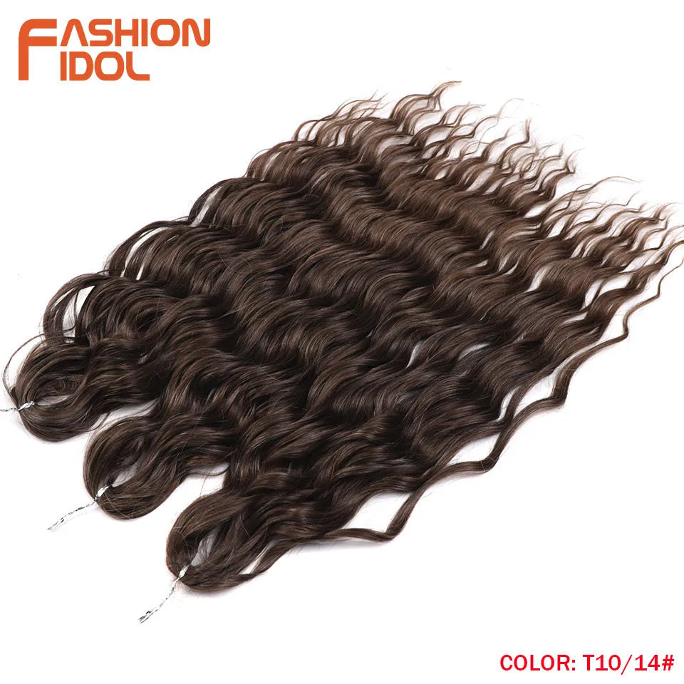 FASHION IDOL 24Inch Crochet Hair Synthetic Water Wave Braiding Hair Extensions Ombre Rainbow color Fake Hair Deep Wave Curl Hair