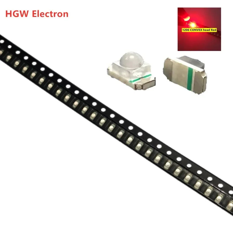 100PCS 1206(3216) Ball head concentrated SMD LED Diode Chip Red Green Blue Yellow Orange White SMT Lamp Light Beads Emitting Kit