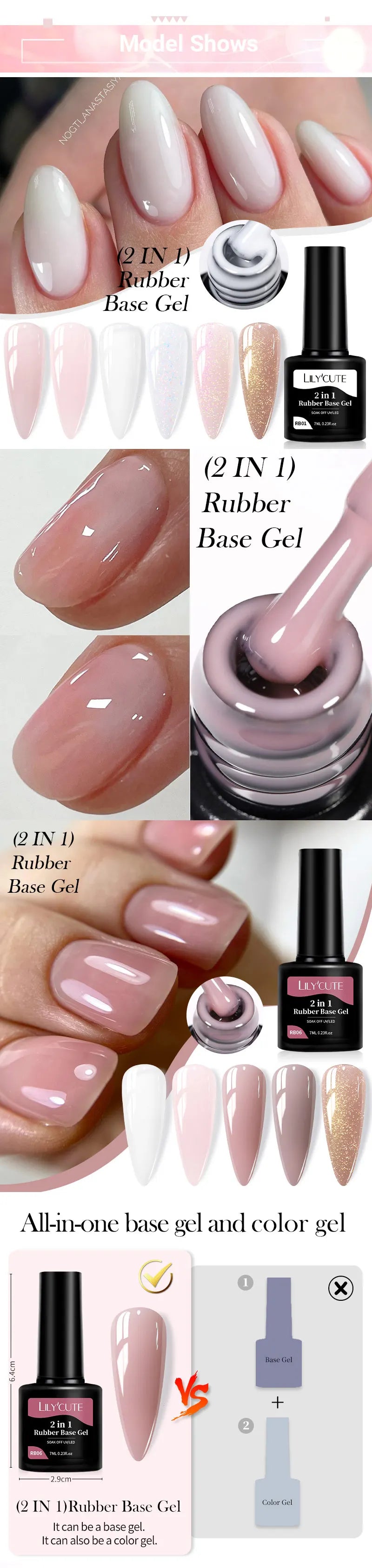 LILYCUTE Nude Crystal Rubber Base Gel Nail Polish Natural Color Semi Permanent UV Gel Soak Off Self Leveling Nail Gel Varnishes