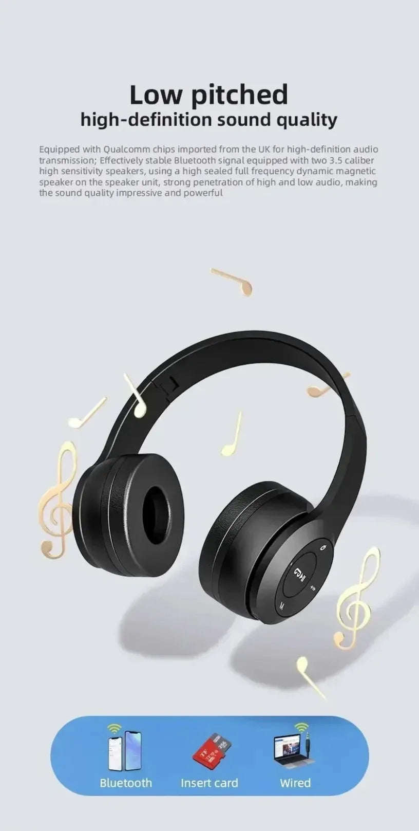 Stereo P47 Headset 5.0 Bluetooth Headset Folding Series Wireless Sports Game Headset for iPhone XiaoMi