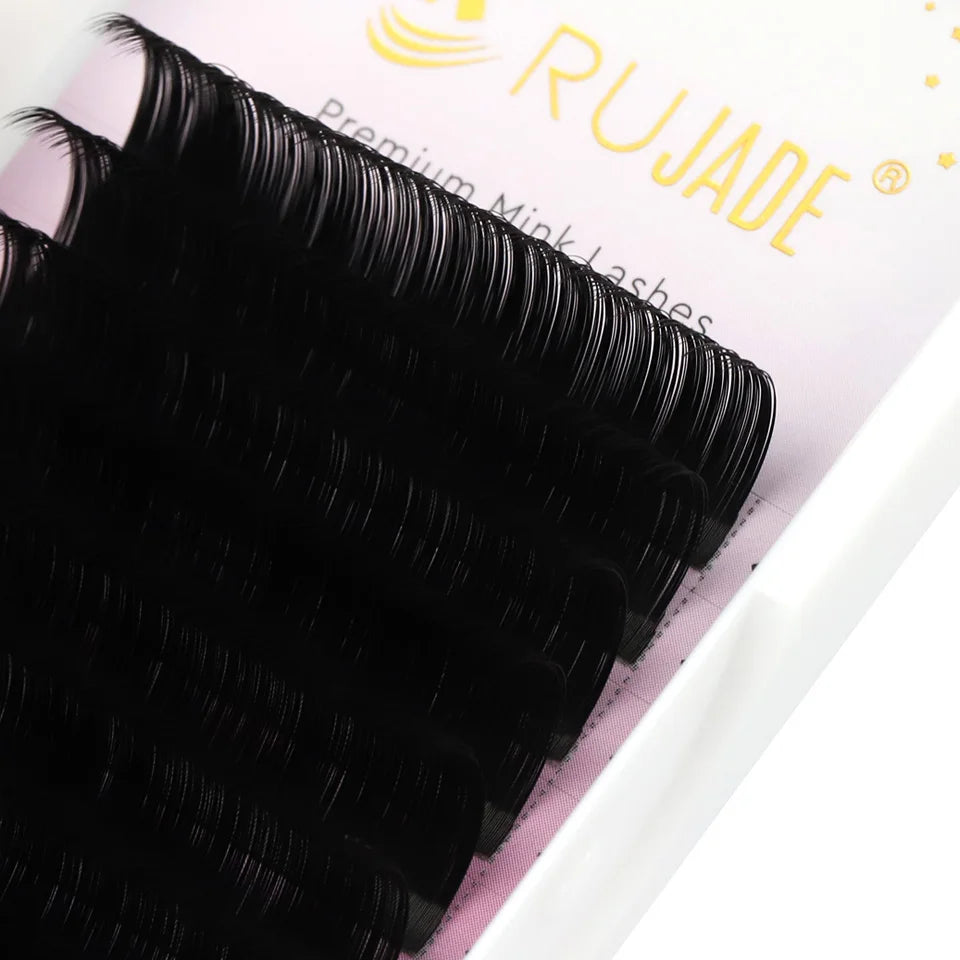Rujade All Sizes 6-20mm Individual Eyelash Extension Matte Black Premium Russian Volume Eyelash Handmade Faux Mink Lashes Cilias
