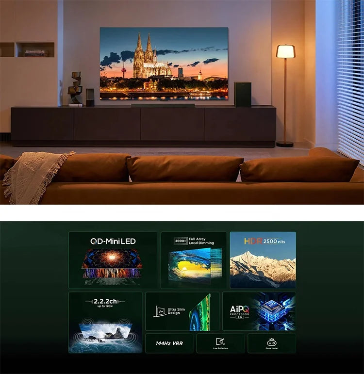 100 Inch Smart TV 8K Ultra HD MINI LED Google TV Variable Refresh Rate VRR Up To 120Hz Professional Home Cinema Gaming Screen