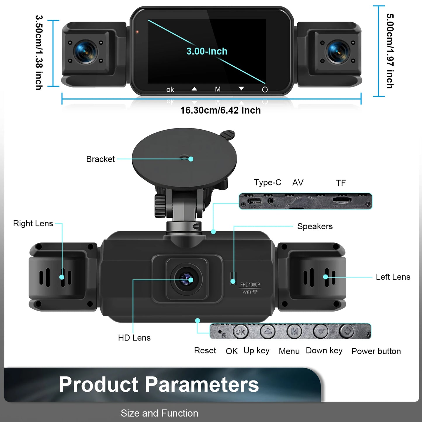 dashcam 4 channels wifi car dvr dashboard cameras for car way back box parking mode 24h front and rear interior 360 dash cam