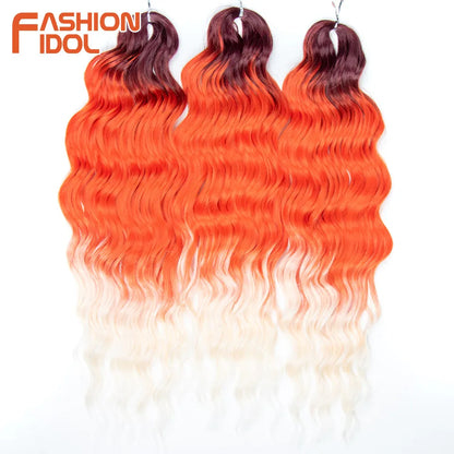 FASHION IDOL 24Inch Crochet Hair Synthetic Water Wave Braiding Hair Extensions Ombre Rainbow color Fake Hair Deep Wave Curl Hair