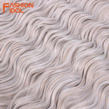 FASHION IDOL 24Inch Crochet Hair Synthetic Water Wave Braiding Hair Extensions Ombre Rainbow color Fake Hair Deep Wave Curl Hair