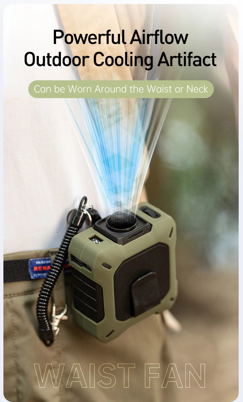 VISSKO 8000mAh Hanging Neck/Waist Fan USB Mini Portable Rechargeable Fan For Outdoor Camping Hiking Climbing Running Sports