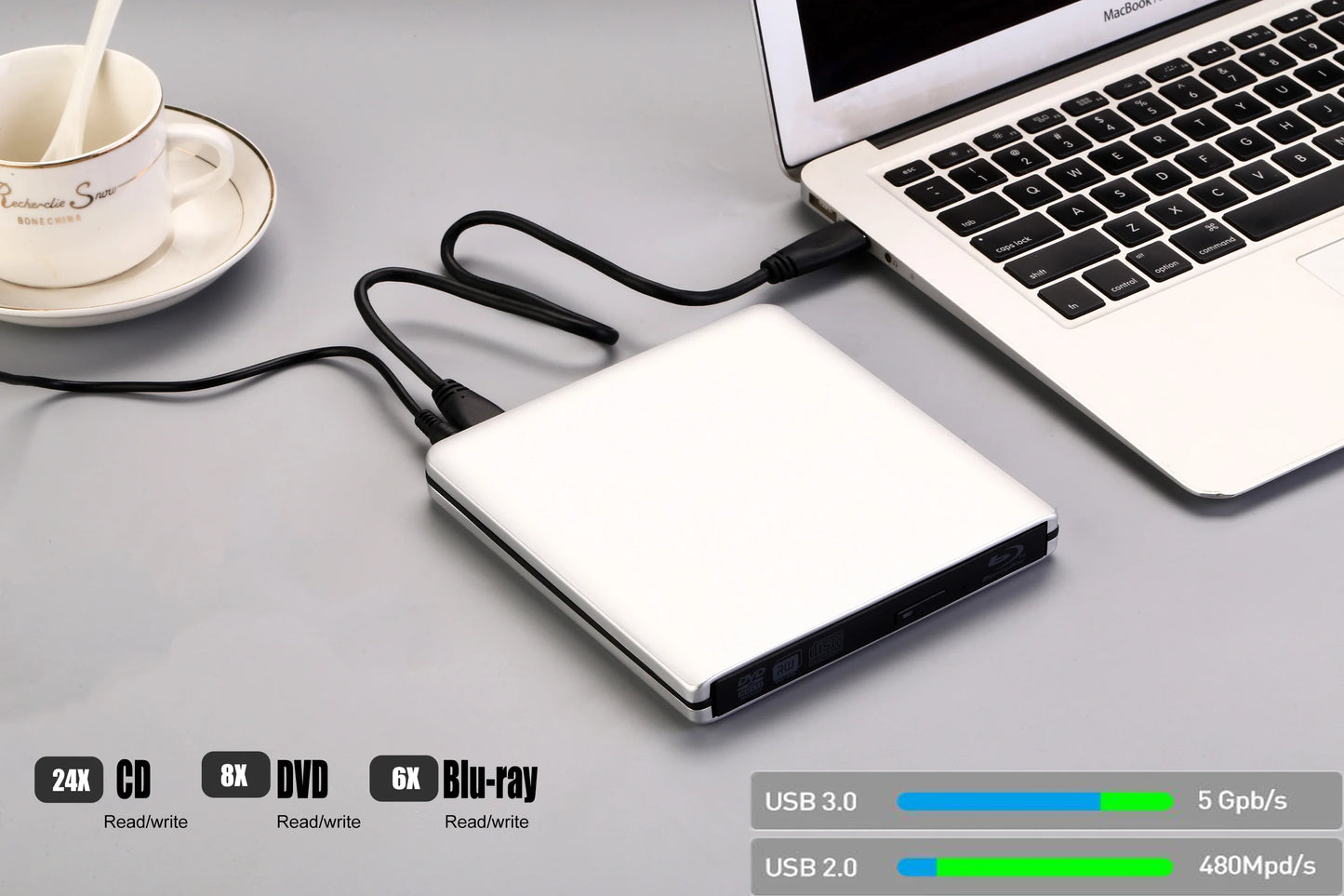 External USB3.0 Bluray Burner Writer Optical BD-RE Recorder 3D BD-ROM Blu-Ray Reader Bluray Play DVD Recorder for Laptop/Desktop
