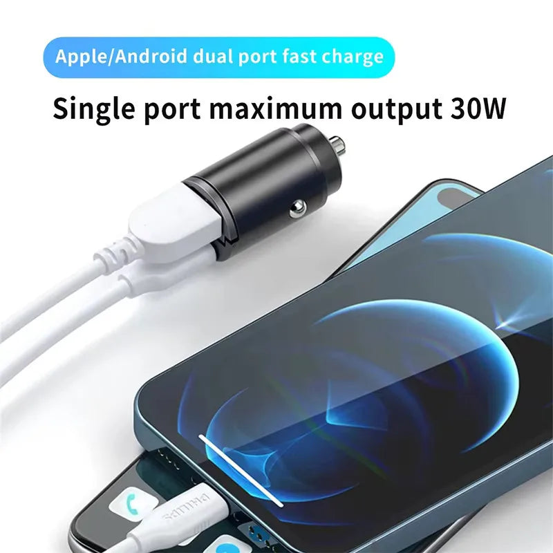 Mini Hidden Usb Fast Charger Car Charger Car Cigarette Lighter Qc3.0 Qc Pd 3.1A Pd Type C Universal Iphone and Xiaomi Phone