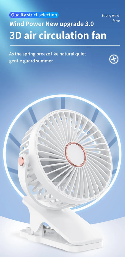 Portable USB Mini Handheld Clip Fan Convenient And Ultra-quiet Electric Fan Rechargeable Student Cute Small Cooling Ventilador
