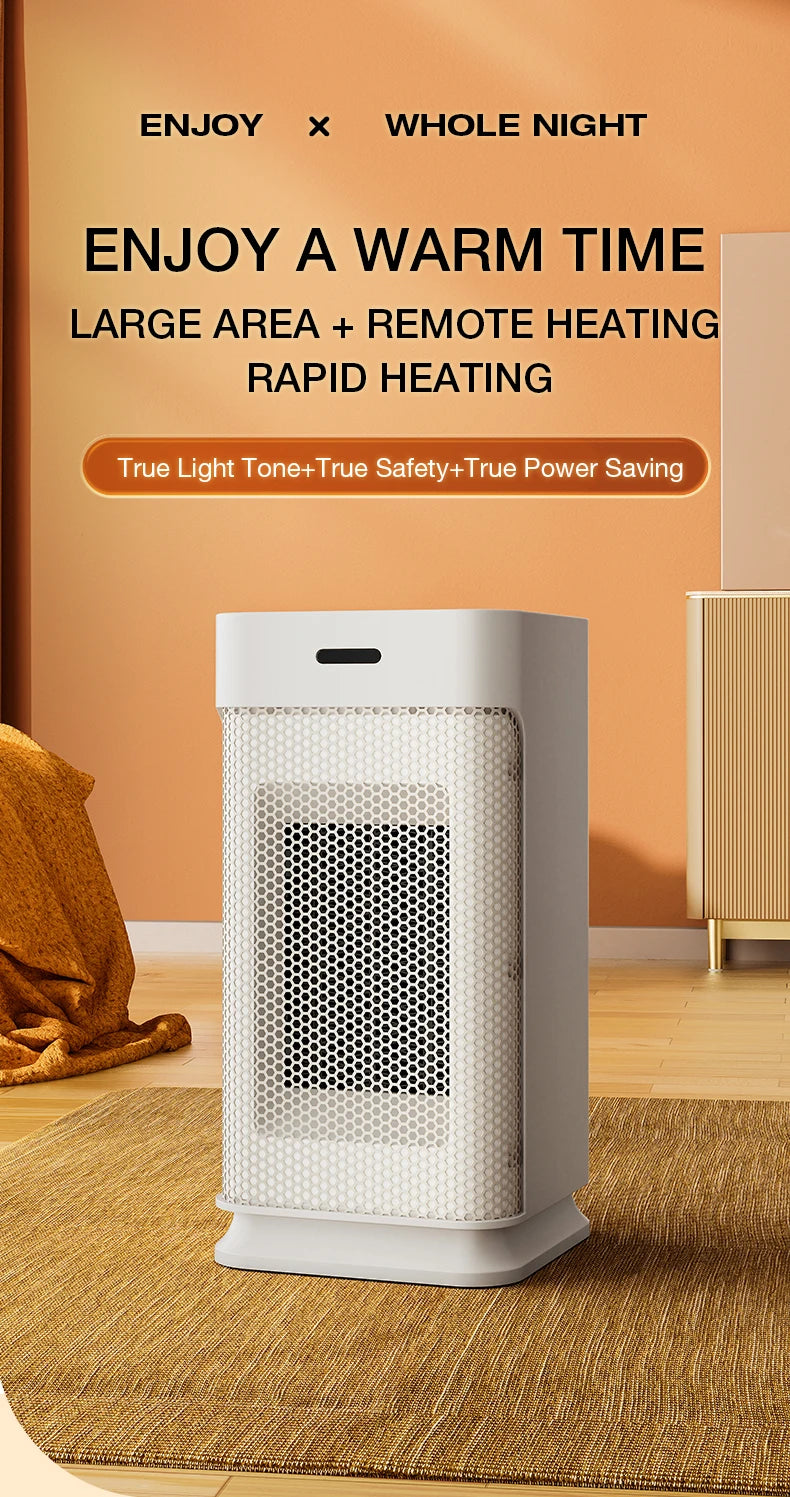 Portable PTC ceramic electric heater with multi-stage adjustment, silent, small household fan and night light heater.