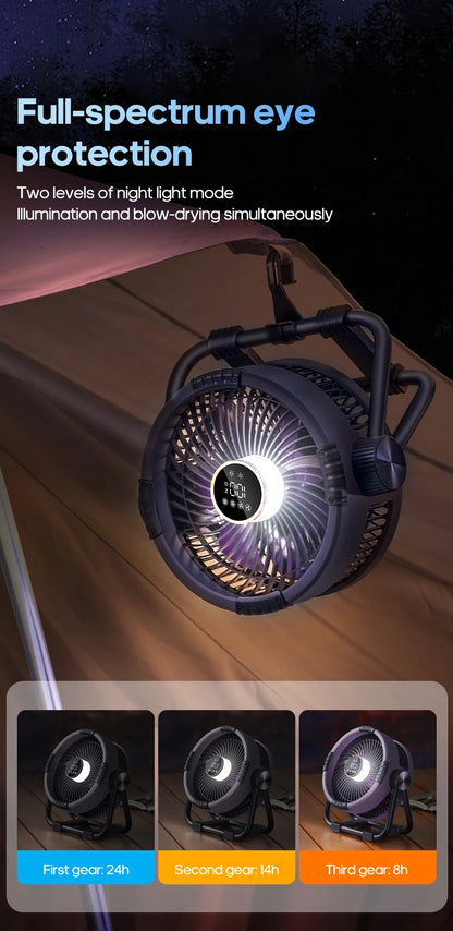 Multifunctional 6 in 1 Outdoor Camping Fan 20000mAh Desktop Air Circulator Wireless Ceiling Electric Fan with Hook and LED Light